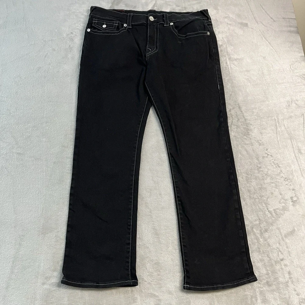True Religion Ricky Relaxed Straight Jeans Men's 36x30 Black Denim Flap Pocket
